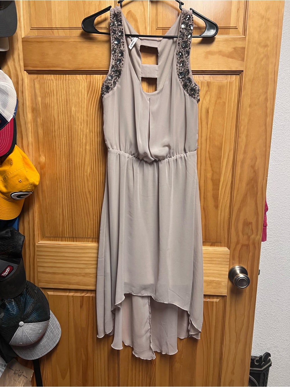 Studio Y Taupe Beaded Sleeveless High-Low Dress